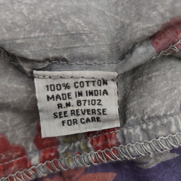 Vintage Goa Top Womens Large Gray Floral Roll Tan Sleeve Bohemian Lagenlook - Picture 10 of 12